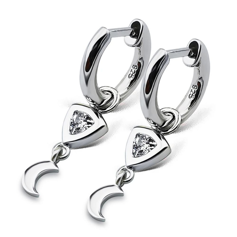JWLS4U | Earrings Trillion Moon Silver